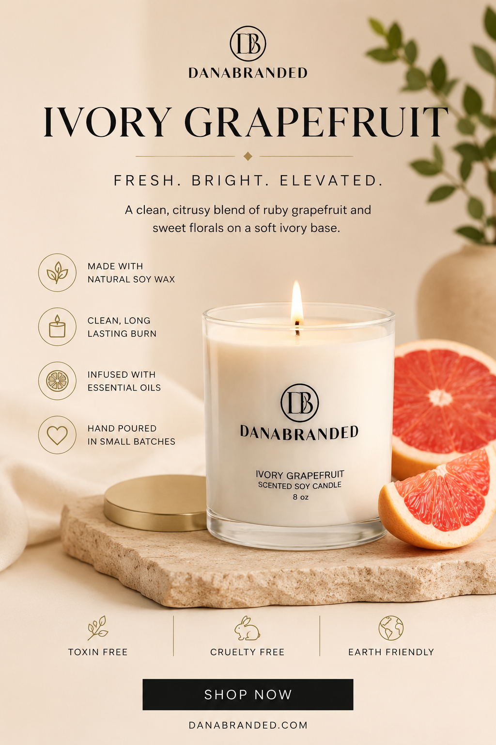 Ivory Grapefruit Luxurious Candle