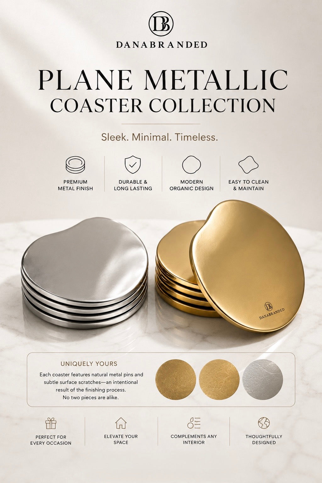 Plane Metallic Coasters in Silver