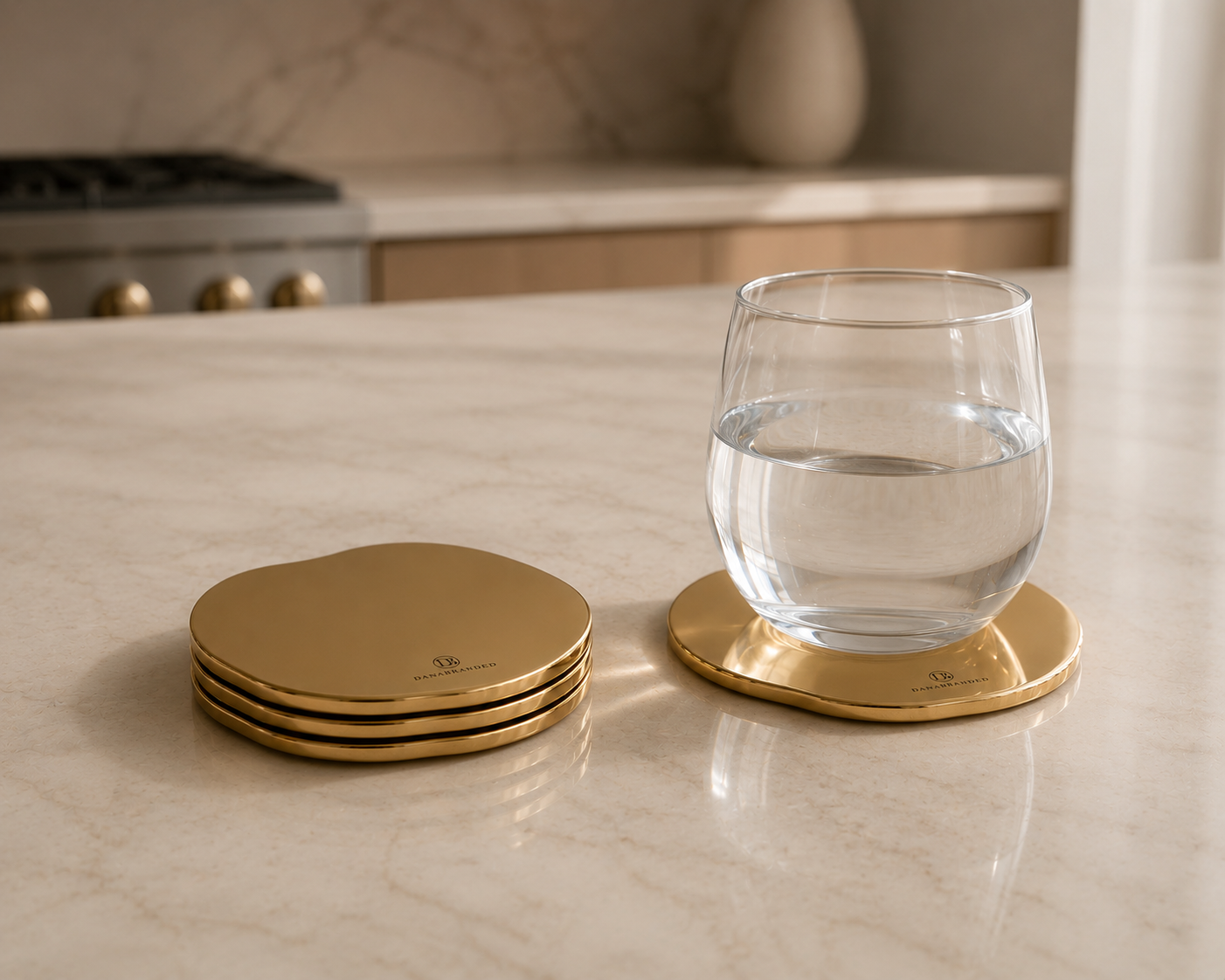Plane Metallic Coasters in Gold